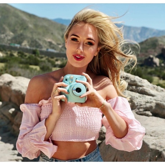 LPA Off The Shoulder Smocked Crop Top Pale Pink - Picture 1 of 16